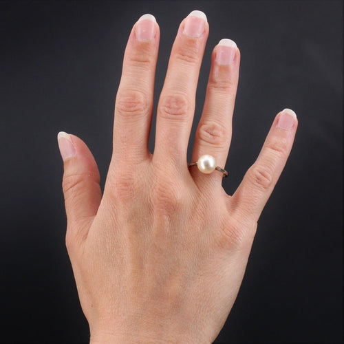 Bague 53 Bague ancienne perle de culture en solitaire 58 Facettes 18-196
