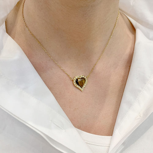 Collier Collier, "Coeur", or jaune, oeil de tigre, diamants. 58 Facettes 32611