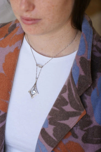 Collier Collier Art Déco Aigue-Marine et diamants 58 Facettes