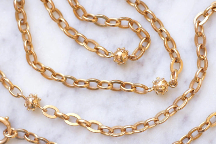 Collier Sautoir ancien en or rose 58 Facettes