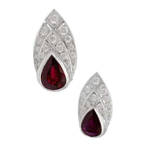 Boucles d'oreilles Boucles d'oreilles or blanc, platine, diamants, rubis de synthèse. 58 Facettes 31865
