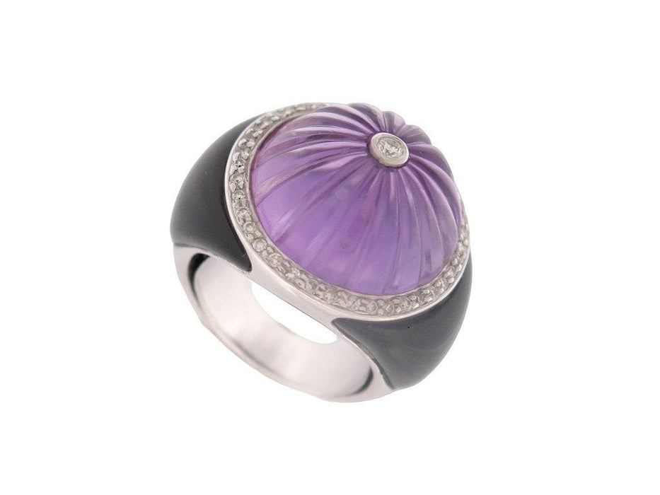 Bague 48 bague dome pierre amethyste en or blanc 18k 13gr t48 sertie de 50 diamants 58 Facettes 253465