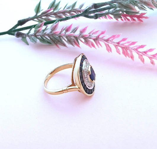 Bague 57.5 Bague Saphirs et Diamants Or 18 K 58 Facettes AA 1629