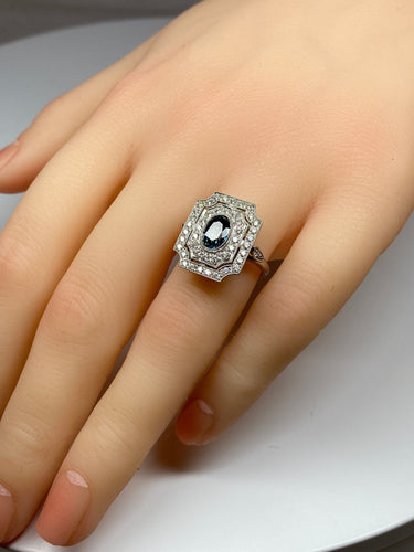 Bague Bague Art Deco en Or jaune, diamants et saphir 58 Facettes