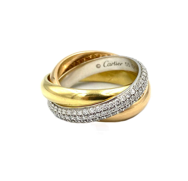 Bague Cartier. Collection Trinity Classique, alliance 3 ors et diamants (full set) 58 Facettes