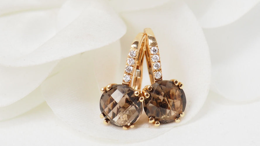 Boucles d'oreilles 16mm Boucles d'oreilles Or rose Quartz fumé Diamants 58 Facettes 30348