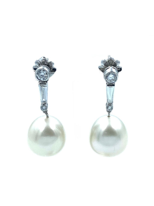 Boucles d'oreilles Boucles d’oreilles platine, diamants et perles 58 Facettes