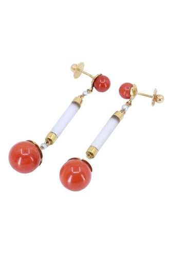 Boucles d'oreilles PENDANTES CORAIL ET PERLES 58 Facettes 070081