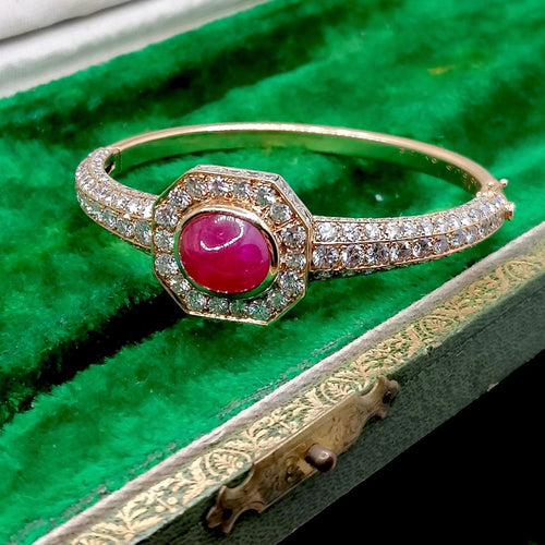 Bracelet OJ PERRIN - Bracelet or jaune diamants rubis cabochon 58 Facettes 2846