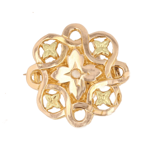 Broche Broche de col ancienne en or rose et vert ajourée 58 Facettes 02-094A