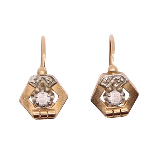 Boucles d'oreilles Dormeuses Art Déco Motif Hexagonal 58 Facettes