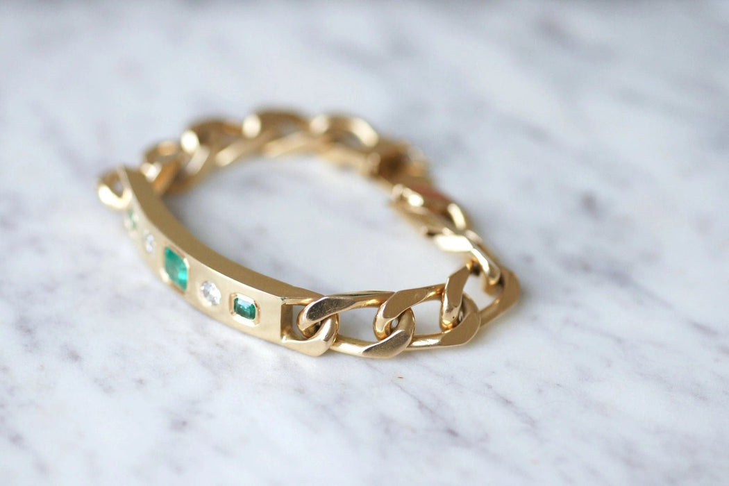 Bracelet Large bracelet gourmette en or, émeraudes, et diamants 58 Facettes