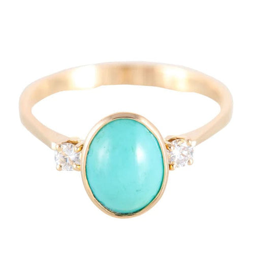 Bague Bague or jaune Turquoise 2 diamants 58 Facettes