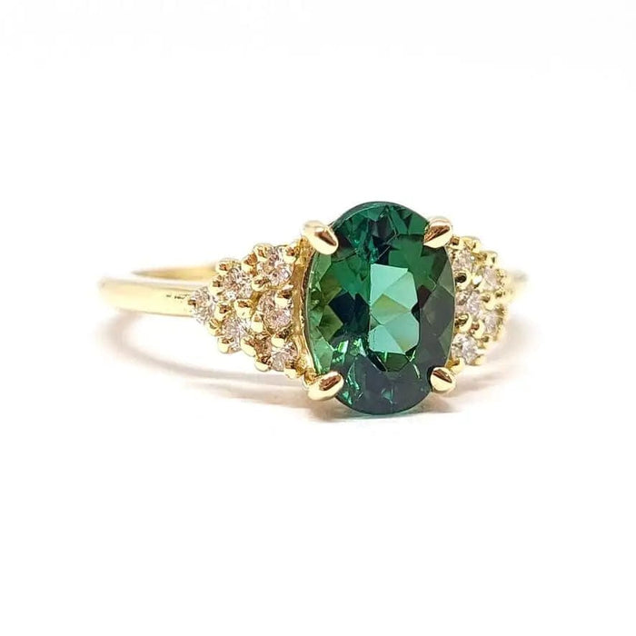 Bague Bague tourmaline verte diamants or jaune 58 Facettes