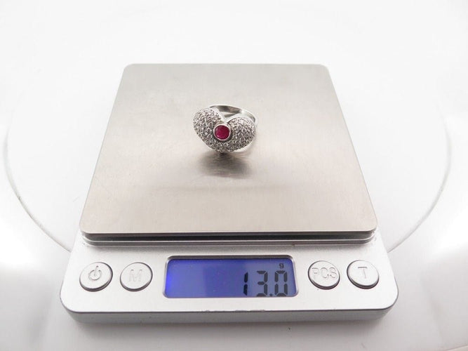 Bague 61 bague coeur sertie de 65 diamants 1.62ct & 1 rubis 61 en or blanc 58 Facettes 258508