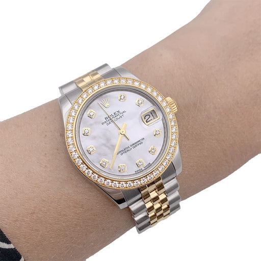 Watch Rolex watch, "Oyster Perpetual Datejust", yellow gold, steel, mother-of-pearl and diamonds. 58 Facettes 33345