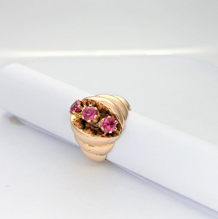 Bague Bague en or rose et pierres roses 58 Facettes 21252