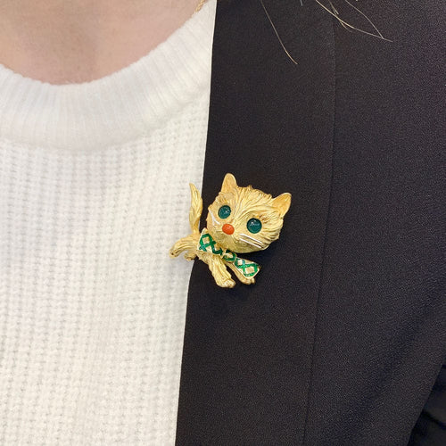 Collier Clip vintage, "Chat". 58 Facettes 32383