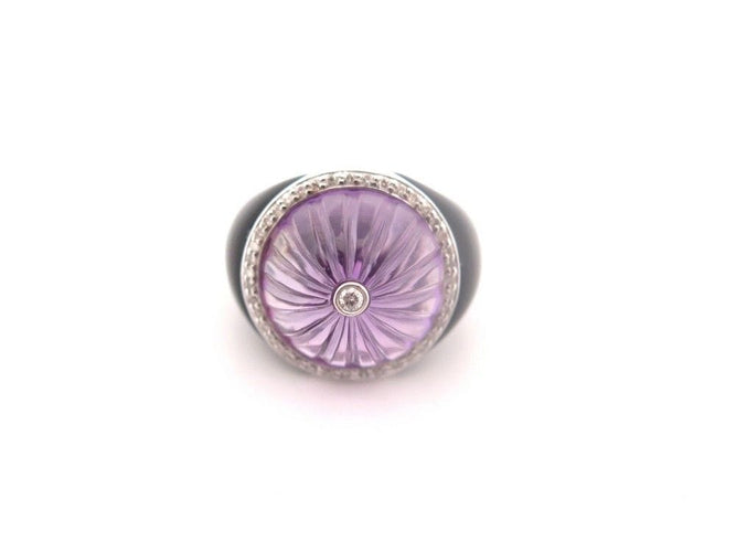 Bague 48 bague dome pierre amethyste en or blanc 18k 13gr t48 sertie de 50 diamants 58 Facettes 253465