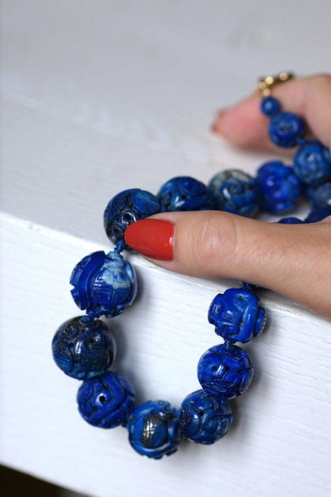 Collier Collier perles de lapis lazuli sculptées 58 Facettes