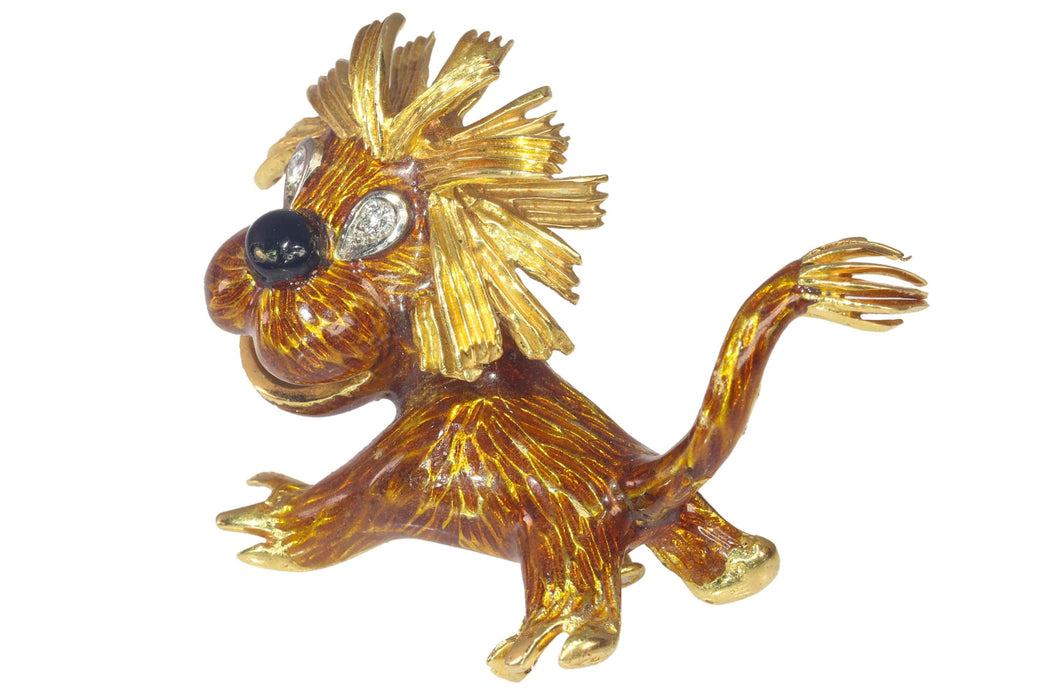 Broche Lion en or émaillé avec diamant 58 Facettes 22091-0015