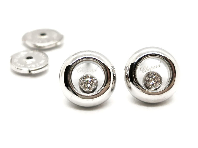 Boucles d'oreilles Chopard Boucles d'oreilles Puces Happy Diamonds Or blanc Diamant 58 Facettes 1468728CN
