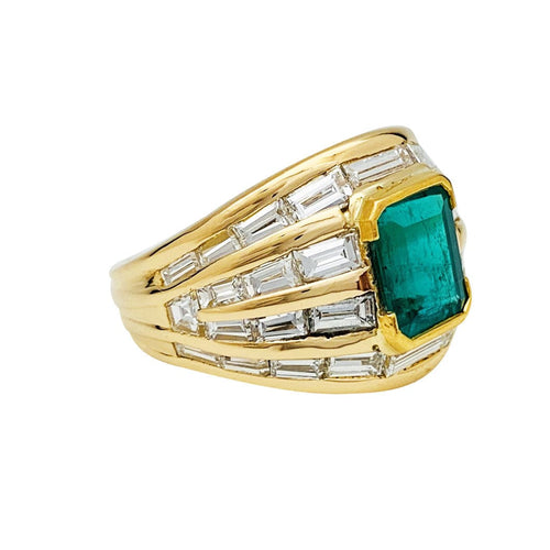 Bague 58 Bague or jaune, émeraude 2.86 carats, diamants baguettes. 58 Facettes 30650