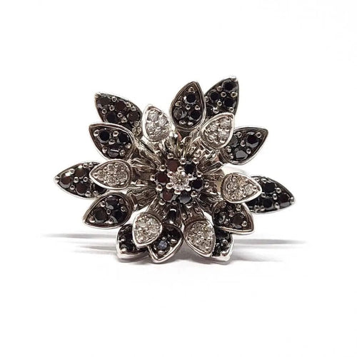 Bague Bague fleur articulée diamants blanc & noir or blanc 58 Facettes