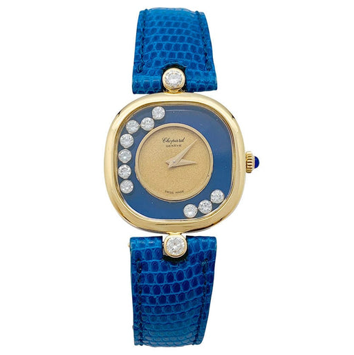 Montre Montre Chopard "Happy Diamonds" en or jaune, lapis lazuli, diamants, cuir. 58 Facettes 31222