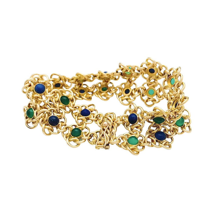 Bracelet Bracelet fleurettes en or jaune, chrysoprases et lapis lazuli. 58 Facettes 31843