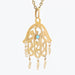 Pendant Hand of Fatma pendant gold beads and turquoise stone 58 Facettes 18-008A
