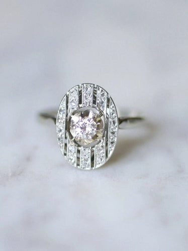Bague Bague de fiançailles ovale Art Deco platine or blanc et diamants 58 Facettes