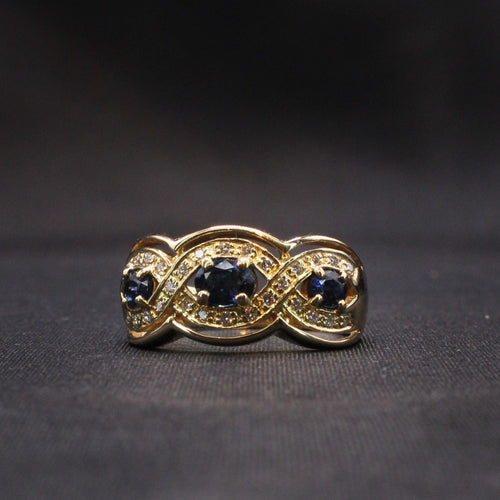 Bague 56 Bague Jarretière Or jaune Saphirs Diamants 58 Facettes