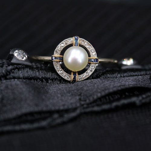 Bague 51 Bague ancienne perle fine diamants saphirs calibrés 58 Facettes 19-344