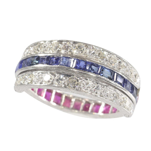 Bague 54 Alliance, rubis, saphirs, diamant 58 Facettes 22350-0261