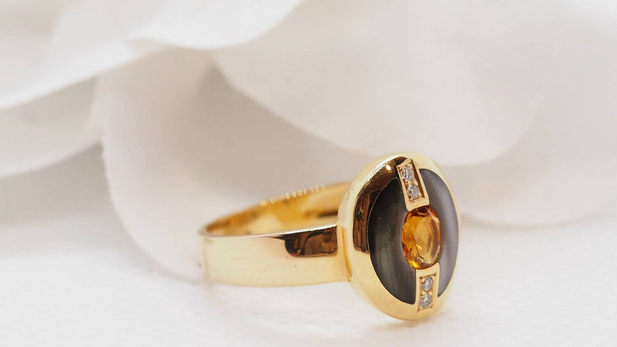 Bague 54.5 Bague Clozeau or jaune citrine diamants résine 58 Facettes