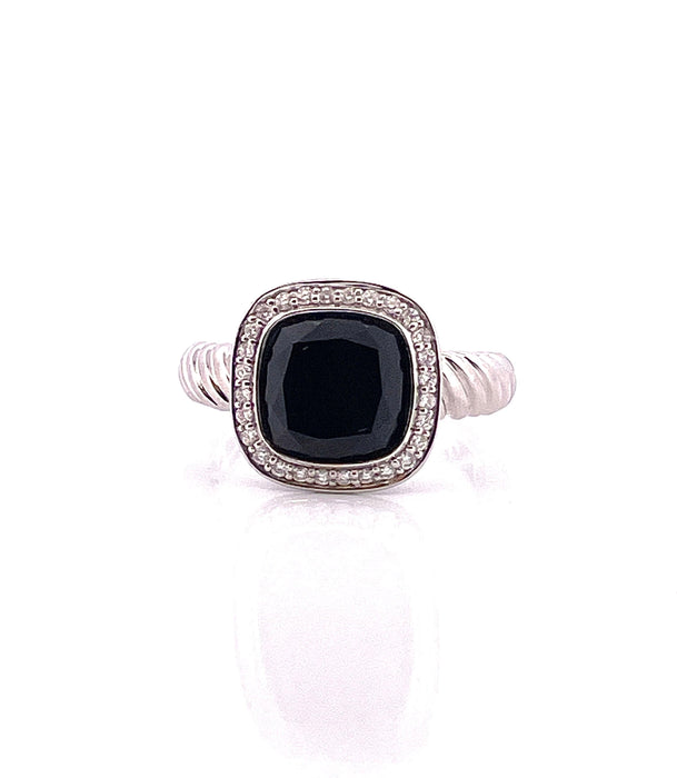 Bague 54 Bague or blanc onyx diamants 58 Facettes