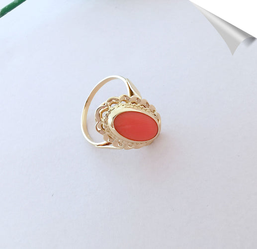 Bague 53 Parure Bague + Boucles d'oreilles, en or, Corail en cabochon 58 Facettes AA 1549