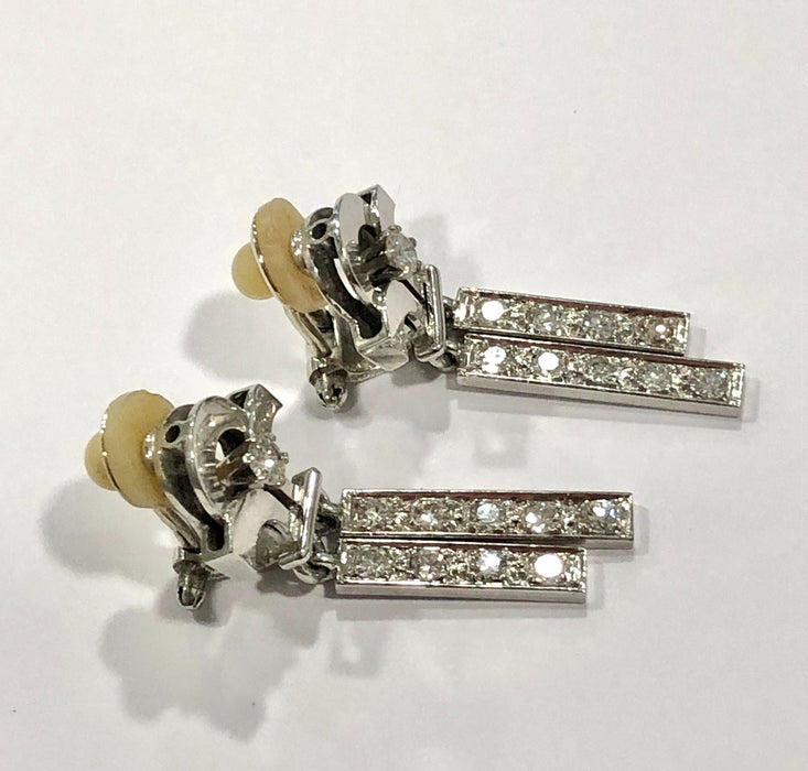 Boucles d'oreilles Boucles d'oreilles or blanc et diamants année 1960 58 Facettes