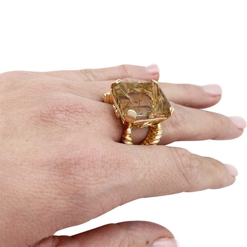 Bague 53 Bague en or jaune et quartz cheveux d'ange. 58 Facettes 30706