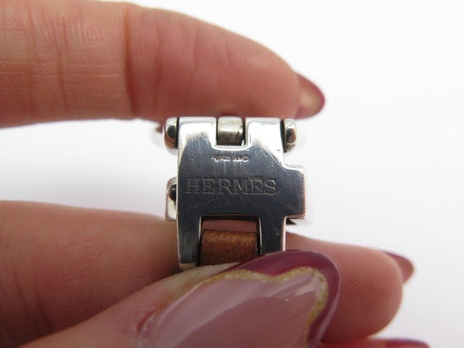 Bracelet bracelet HERMES boucle sellier en argent 925 double tour cuir swift 17-18 58 Facettes 256586