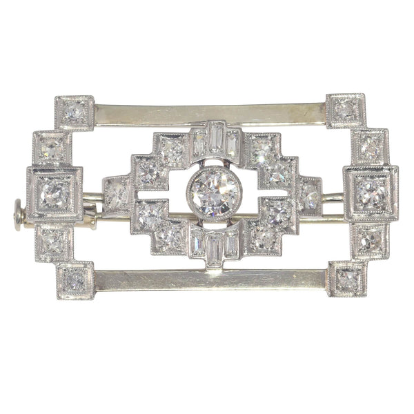 Broche Argent & Pierres Style Art Déco 1930 - 4,5 Cm, Aigue-marine, Occasion