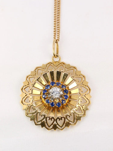 Pendentif Pendentif rond vintage or jaune, diamant et saphirs 58 Facettes J86