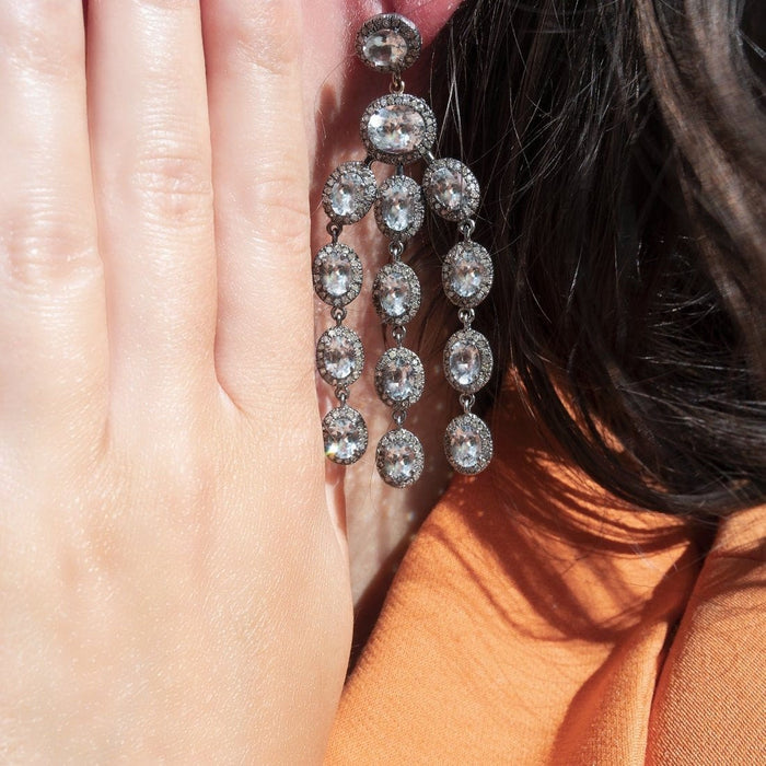 Boucles d'oreilles Boucles d'oreilles or gris aigue marine et diamants 58 Facettes 66000091