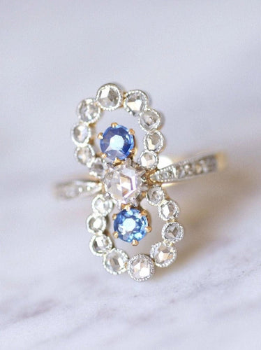 Bague de fiançailles Belle Epoque saphirs et diamants sur or et platine 58 Facettes