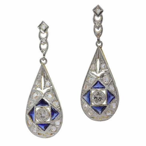 Boucles d'oreilles boucles d'oreilles  pendantes diamant saphir Art Déco 58 Facettes 23247-0283