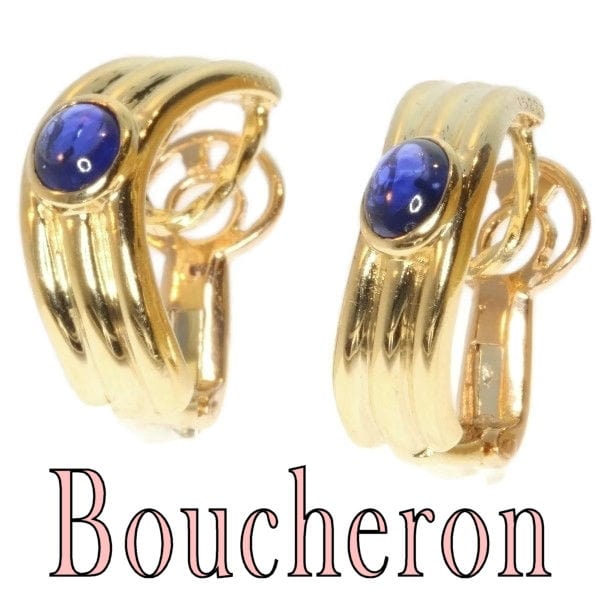 Boucles d'oreilles Boucheron - clips d'oreilles cabochon saphirs 58 Facettes 17342-0280