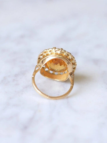 Bague Bague de cocktail ancienne citrine sur or jaune et vert 18Kt 58 Facettes