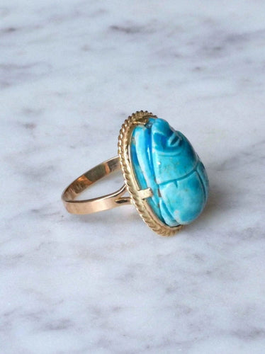 Bague Scarabée or jaune et stéatite 58 Facettes