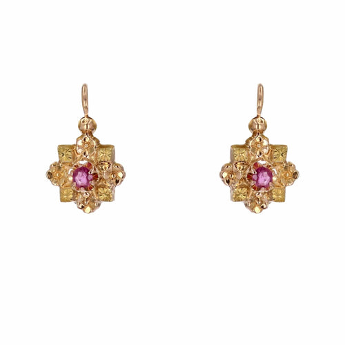Boucles d'oreilles Dormeuses anciennes 2 ors rubis 58 Facettes 22-576